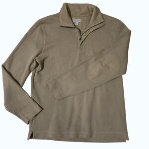 Banana Republic Sweater 100% cotton 1/4 Zip Elbow Patch Men Size L Tan Beige